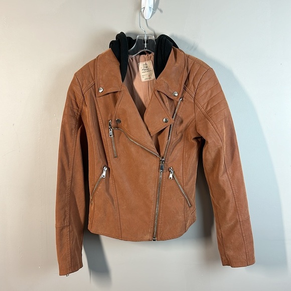 Free People We The Free Harriet Hooded Vegan Leather Moto Jacket Size M